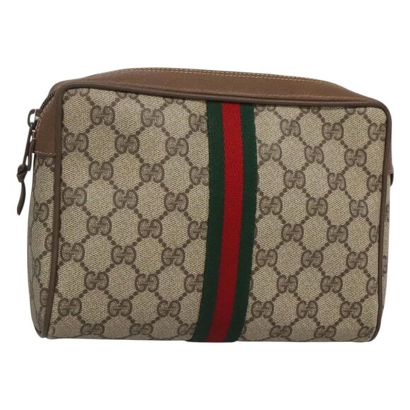 GUCCI GG Supreme Web Sherry Line Clutch Bag PVC Beige 89 01 002 Auth BA2470 - Picture 1 of 16